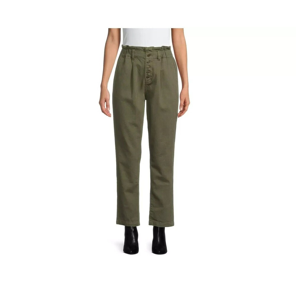 Time and Tru Women's High Rise Relax Button Fly Paperbag Pants - Green, Size 20